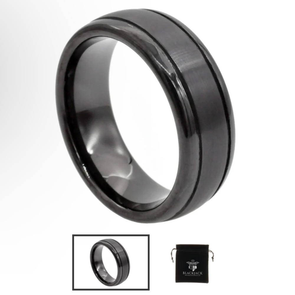 Mens 8mm Black
Tungsten Double Stripe
Band Ring